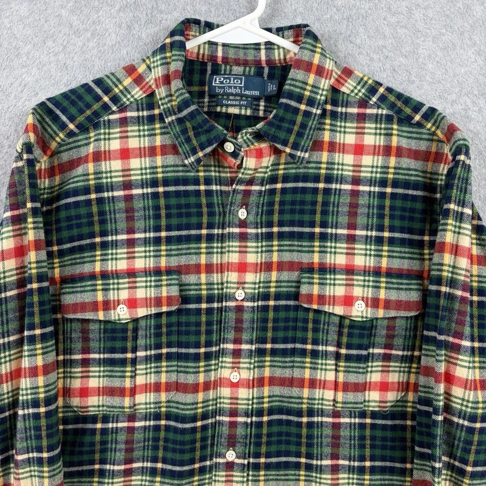 Polo Ralph Lauren Flannel Shirt Mens Large Multicolor‎ Plaid Cotton Lumberjack
